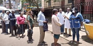 Medics conducting random screening at National Archives, Nairobi on Saturday, March 21, 2020.