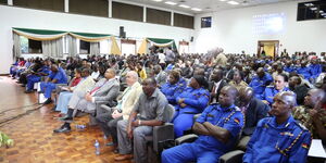 Members of the National Police Service at the Kenya School of Monetary Studies, Nairobi where Inspector General of Police Hillary Mutyambai launched a new curriculum on March 10, 2020.