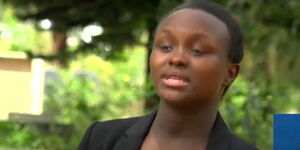 Mercy Wangare speaking to a Citizen TV journalist.