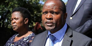Migori Governor Okoth Obado, accompanied by his wife Hellen, during a press conference on September 12, 2018.