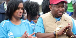 Nairobi Governor Mike Sonko and Woman Rep Esther Passaris during the Standard Chartered Nairobi Marathon in 2018.