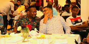 Mombasa gubernatorial hopefuls Mike Sonko (Wiper), Mvita MP Abdulswamad Nassir (ODM) and Hassan Omar (UDA) on Saturday morning, May 28, 2022.