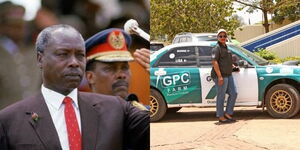 Photo collage between late former President Daniel Moi and Faith Milka