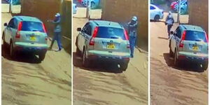 Photo collage of CCTV footage showing the shooting incident along the Mirema Drive in Kasarani area executed by unknown assailant