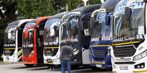 A fleet of Modern Coast Buses in Miritini, Mombasa