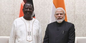 Raila Odinga and India's Prime Minister Narendra Modi during their meeting on February 13, 2022