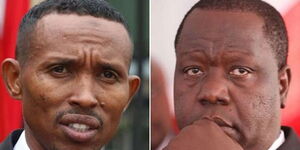 Nyali MP Mohammed Ali (left) and Interior CS Fred Matiang'i
