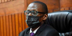 Mombasa Principal Magistrate Vincent Adet hearing a past case.