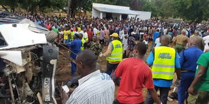 Witnesses and police officers at the scene of the Mombasa Malindi Highway accident that happened on April 7, 2021.
