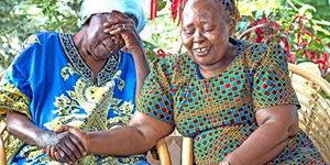 Ms Monicah Wanjiku when she met with her childhood Good Samaritan Mama Loise Wamaitha Kibuka (left) at Dr Dan Gikonyo's Lavington home in Nairobi.