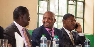 Gatundu South MP Moses Kuria (2nd from left) pictured during a past meeting with ODM leader Raila Odinga