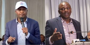A collage of Chama Cha Kazi leader Moses Kuria and Kikuyu Member of Parliament Kimani Ichungwa at separate events.
