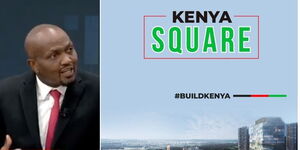 Photo collage of Trade Cabinet Secretary Moses Kuria and poster of Kenya Square shared on Thursday March 2, 2023