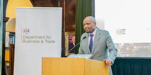 Trade Cabinet Secretary Moses Kuria addressing investors after signing of a deal with a UK firm on Wednesday March 22, 2023