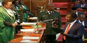 Moses Wetangula takes the oath of office as speaker of the National Assembly on Thursday, September 8, 2022. 
