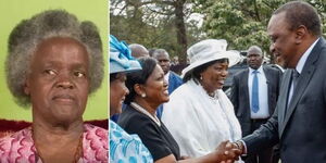 Mother-in-Law actress Elizabeth Wanjiru (left), Kristina Pratt greets President Uhuru Kenyatta as Mama Ngina looks over.