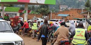 Motorists queue for petrol fuel at National Oil in Nyamira town.