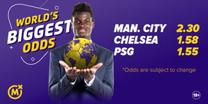 Mozzart Bet offers the highest odds in the world on these predictions: Man City (2.30), Chelsea (1.58), PSG (1.55)