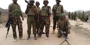 Officers from the Border Police Unit (BPU) patrolling the Kenya - Somalia border in August 2022.