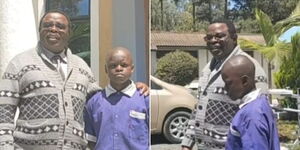 A collage image of Nanyuki High School Principal Oliver Munishi and Brian Sagamo at the school during Form One admission.