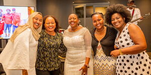 Muranga Woman Rep Sabina Chege (Centre) Poses fo a Photo with Governor Ann Waiguru, Raechel Shebesh and Other Guests at Her Birthday Party.