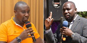 A collage image of NTV reporter Kennedy Murithi (left) and Transport CS Kipchumba Murkomen (right).