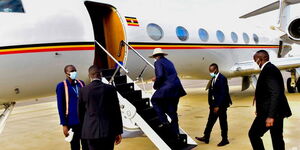 Uganda's president, Yoweri Museveni, boards a flight to Kenya on Tuesday, September 13, 2022