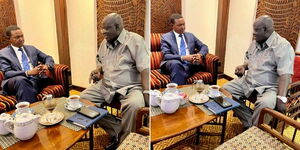 Foreign affairs CS Nominee Alfred Mutua meeting with Uganda's ambassador to Kenya Dr Hassan Wasswa Galiwango on October 5, 2022.