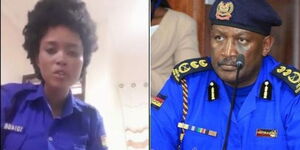 Inspector General of Police Hillary Mutyambai (R) and an officer whose video has gone viral.