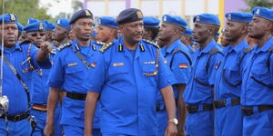 Inspector-General of Police Hillary Mutyambai inspecting a past parade.