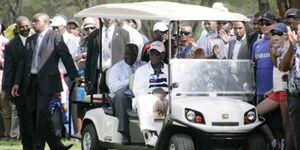 Former President Mwai Kibaki at a golf club in Nairobi. He passed away on Friday, April 22, 2022