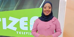 Citizen TV anchor Mwanahamisi Hamadi poses for a photo at the station's studio. 