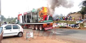 Murang'a Governor Mwangi Wa Iria's Campaign Truck Aflame in Murang'a County