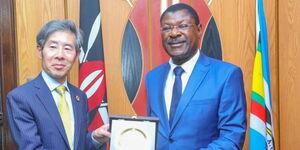 NA Speaker Moses Wetangula with Japan Ambassador to Kenya Ken Okaniwa