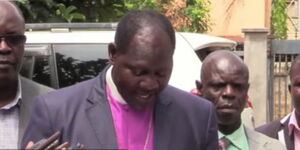 NCCK Nyanza branch Chair Bishop David Kodia addressing the media in Kisumu on March 15, 2023..jpg