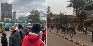 A collage image of commuters at the Green Park terminus (LEFT) and walking along Haile Sellassie Avenue (RIGHT).