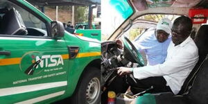 A photo collage of an NTSA vehicle and an NTSA official inspecting a vehicle at an inspection centre.