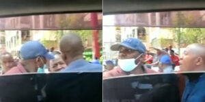 A collage of image of Azimio security personnel (in a cap) confronting NTV journalist at an Azimio Rally on March 17, 2022.