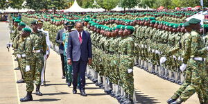 President Uhuru Kenyatta inspects a National Youth Service parade in Gilgil on December 6, 2019.