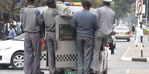 A photo of Nairobi County Askaris on a patrol.