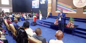 Nairobi Governor Johnson Sakaja speaks at a Church service in Utawala on Sunday, November 20, 2022.