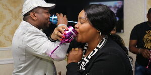 Nairobi Governor Mike Sonko and County First Lady Primrose Mbuvi pictured during his birthday party on March 4, 2020.