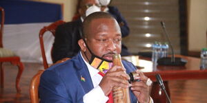 Nairobi Governor Mike Sonko drinking from a Hennessy Whisky bottle during his Senate hearing on Wednesday, July 15, 2020.