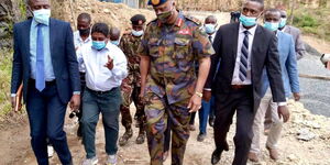 Nairobi Metropolitan Service Director General Mohammed Badi (Blue Berret) pictured at a construction site in Parklands, Nairobi. July 13, 2020.