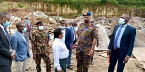 Nairobi Metropolitan Service Director General Mohammed Badi (Blue Berret) and Parklands MCA Jayedra Malde (In a white shirt) pictured at a construction site in Parklands, Nairobi. July 13, 2020.