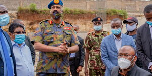 Nairobi Metropolitan Services Director General Mohamed Badi (centre) together with Westlands MP Tim Wanyonyi (right) when they reclaimed the grabbed HIghridge Dispensary clinic on Monday, July 13, 2020.