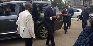 Nairobi Senator Johnson Sakaja arriving at Kilimani Police Station on Monday, July 20, 2020.