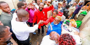 Nairobi Senator Johnson Sakaja with traders at Burma Market, Nairobi on June 10,2021.