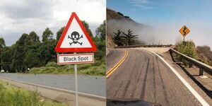 A collage of a blackspot signage and an image of a highway in Kenya.