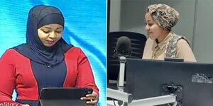 Photo collage of TV anchor Najma Ismail at KTN News studios